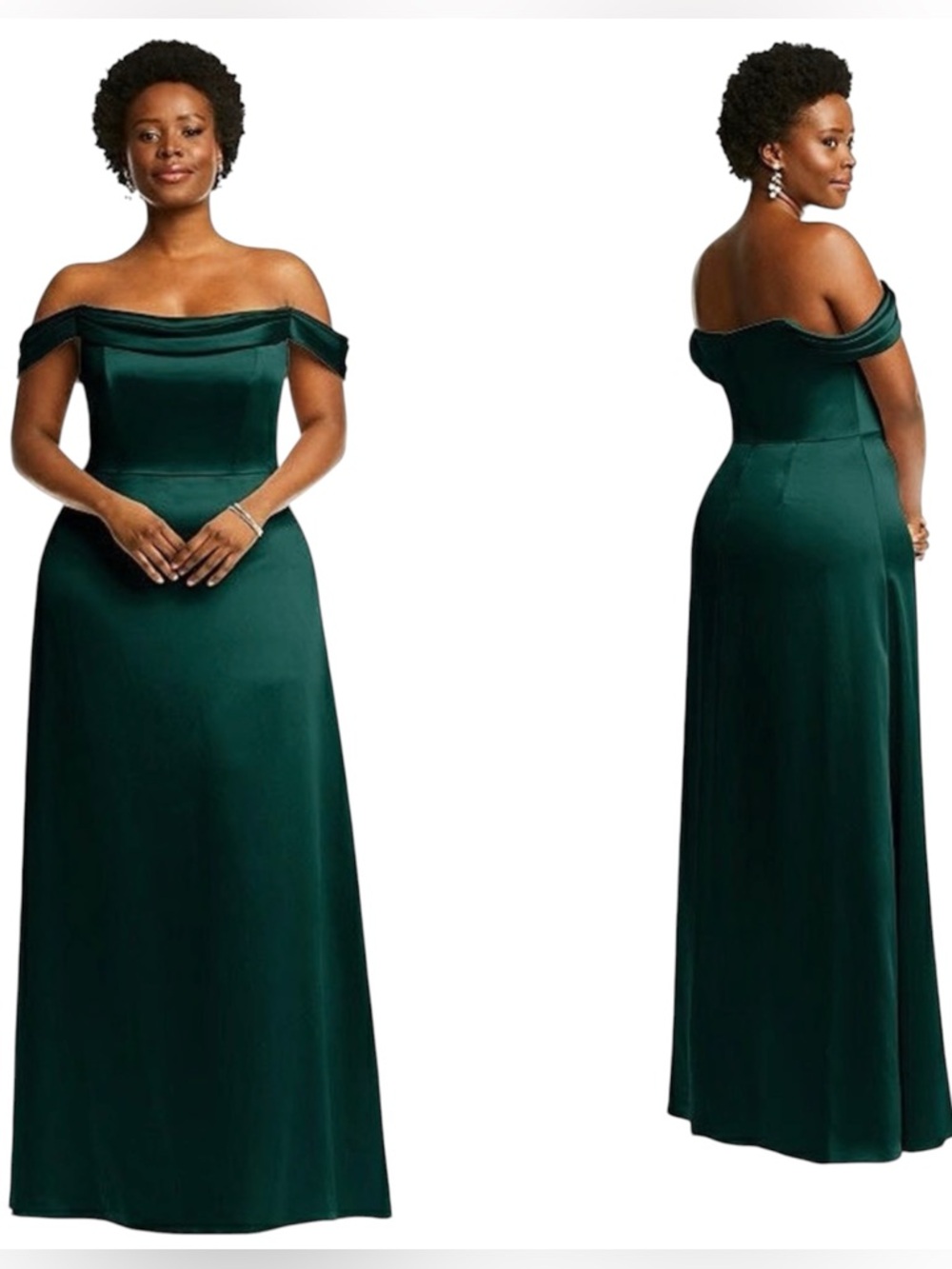 Draped pleat Off-the Shoulder Maxi Dress in Evergreen Size 24